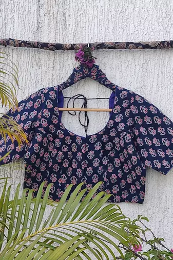 Blue premium cotton handblock printed blouse