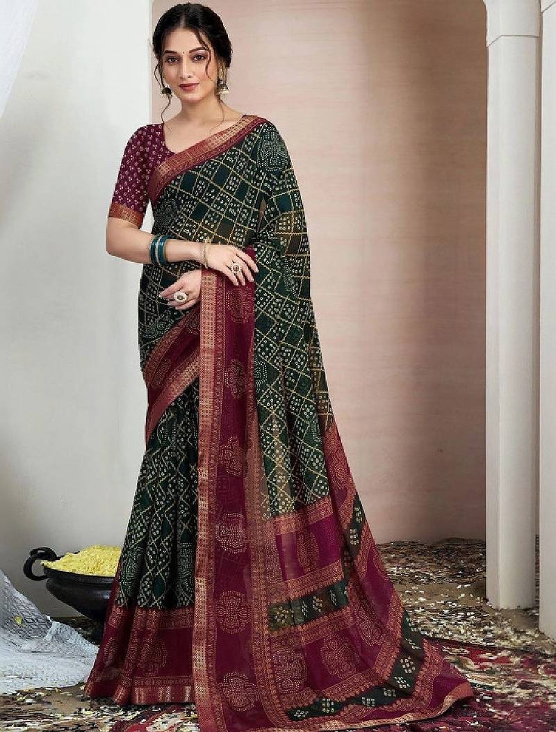 Bandhani pure chiffon fusion bandhani saree