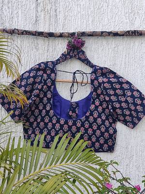 Blue premium cotton handblock printed blouse 4