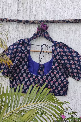 Blue premium cotton handblock printed blouse
