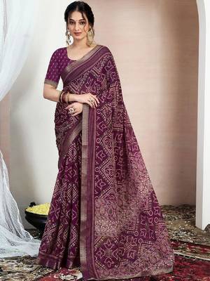 Bandhani zari pure chiffon fusion bandhani saree 1