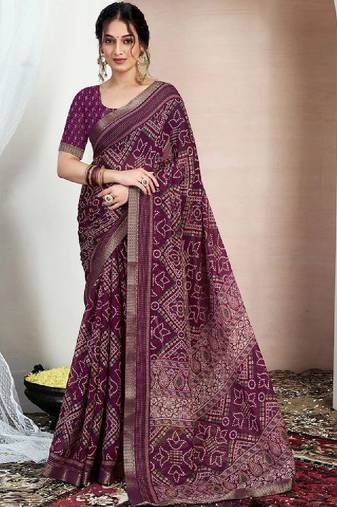 Bandhani zari pure chiffon fusion bandhani saree