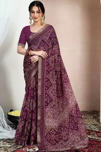 Bandhani zari pure chiffon fusion bandhani saree