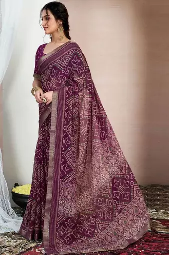 Bandhani zari pure chiffon fusion bandhani saree