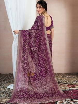 Bandhani zari pure chiffon fusion bandhani saree 3
