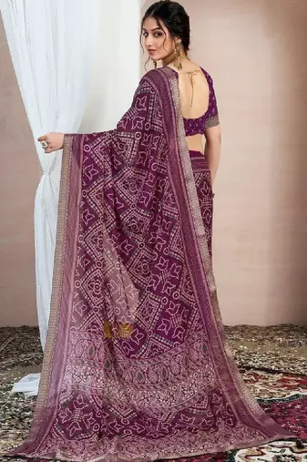 Bandhani zari pure chiffon fusion bandhani saree