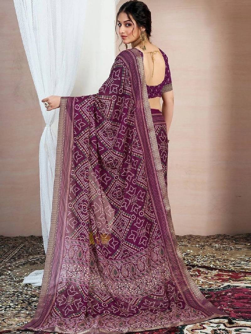Bandhani zari pure chiffon fusion bandhani saree