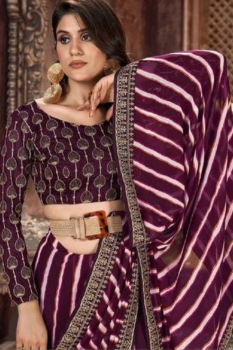 Leheriya zari pure georgette fusion leheriya saree