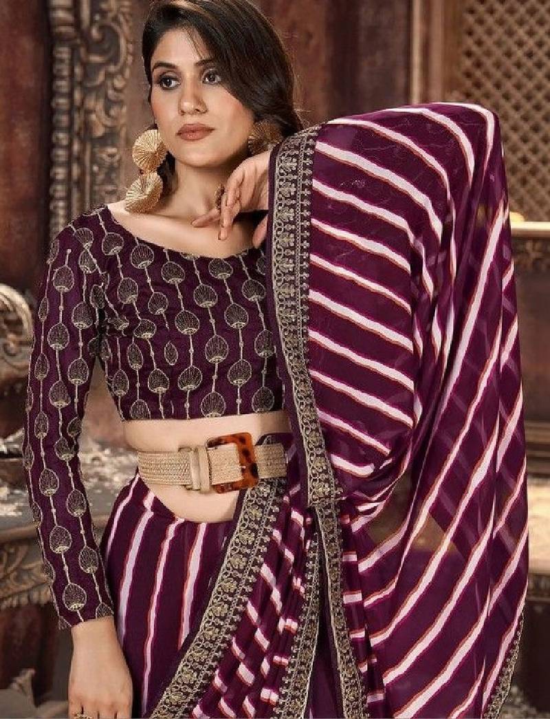 Leheriya zari pure georgette fusion leheriya saree