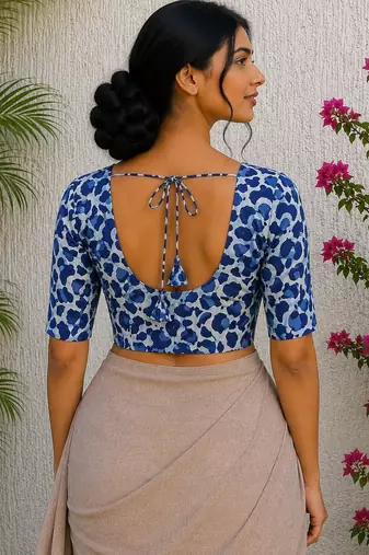 Blue premium cotton handblock printed blouse