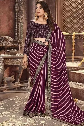Leheriya zari pure georgette fusion leheriya saree