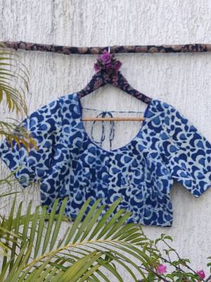 Blue premium cotton handblock printed blouse 3