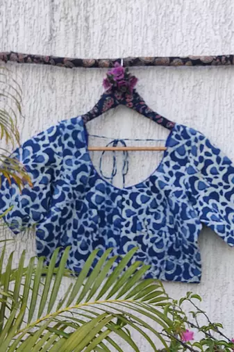 Blue premium cotton handblock printed blouse