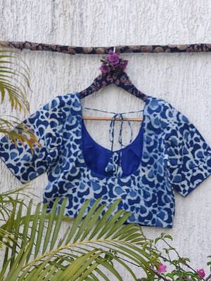 Blue premium cotton handblock printed blouse 4