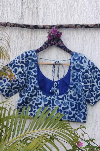Blue premium cotton handblock printed blouse