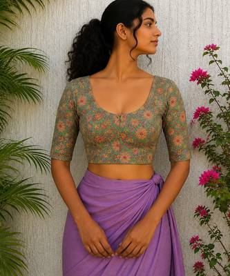 Green premium cotton handblock printed blouse 1