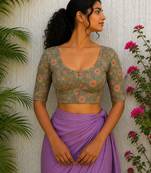 Green premium cotton handblock printed blouse
