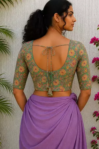 Green premium cotton handblock printed blouse