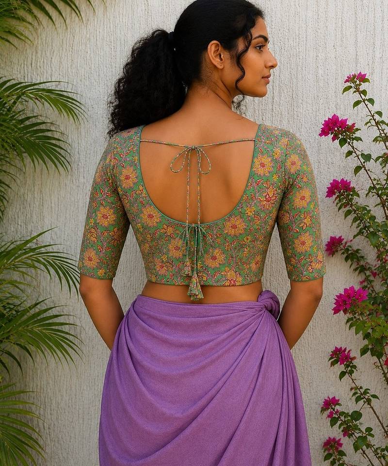 Green premium cotton handblock printed blouse