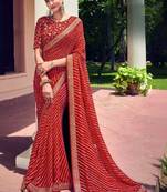 Leheriya embroidered pure georgette fusion leheriya saree