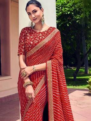 Leheriya embroidered pure georgette fusion leheriya saree 2