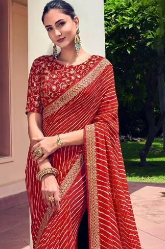 Leheriya embroidered pure georgette fusion leheriya saree