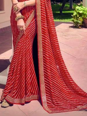 Leheriya embroidered pure georgette fusion leheriya saree 3