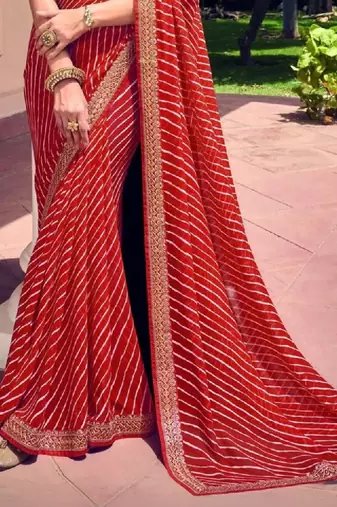 Leheriya embroidered pure georgette fusion leheriya saree