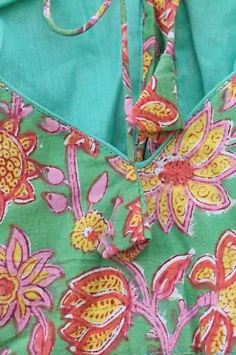 Green premium cotton handblock printed blouse
