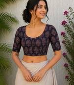 Grey premium cotton handblock printed blouse