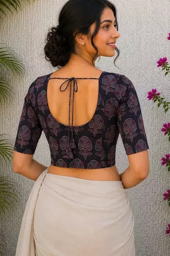 Grey premium cotton handblock printed blouse