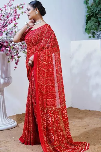 Bandhani poly georgette leheriya saree
