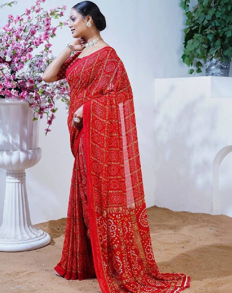 Bandhani poly georgette leheriya saree