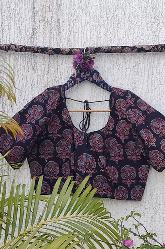 Grey premium cotton handblock printed blouse