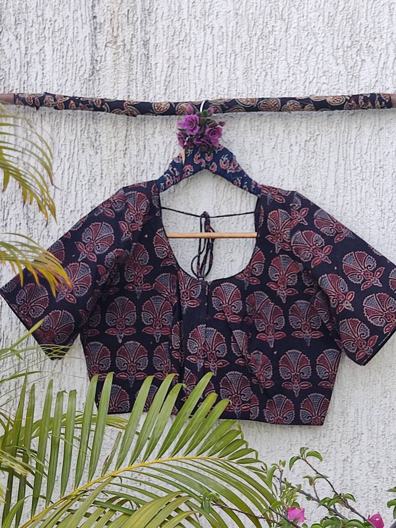 Grey premium cotton handblock printed blouse