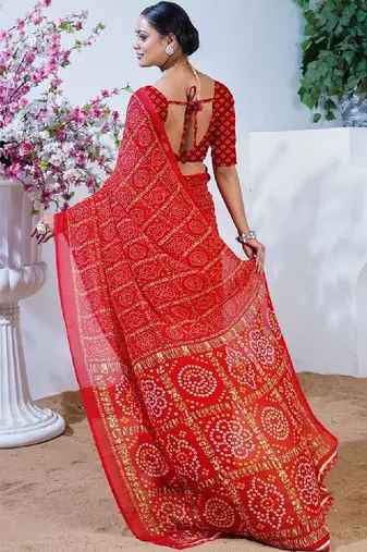 Bandhani poly georgette leheriya saree