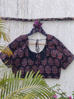 Grey premium cotton handblock printed blouse 4