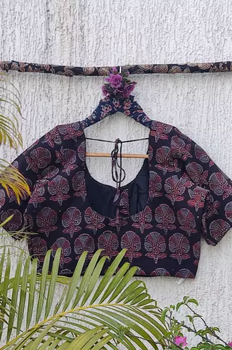 Grey premium cotton handblock printed blouse