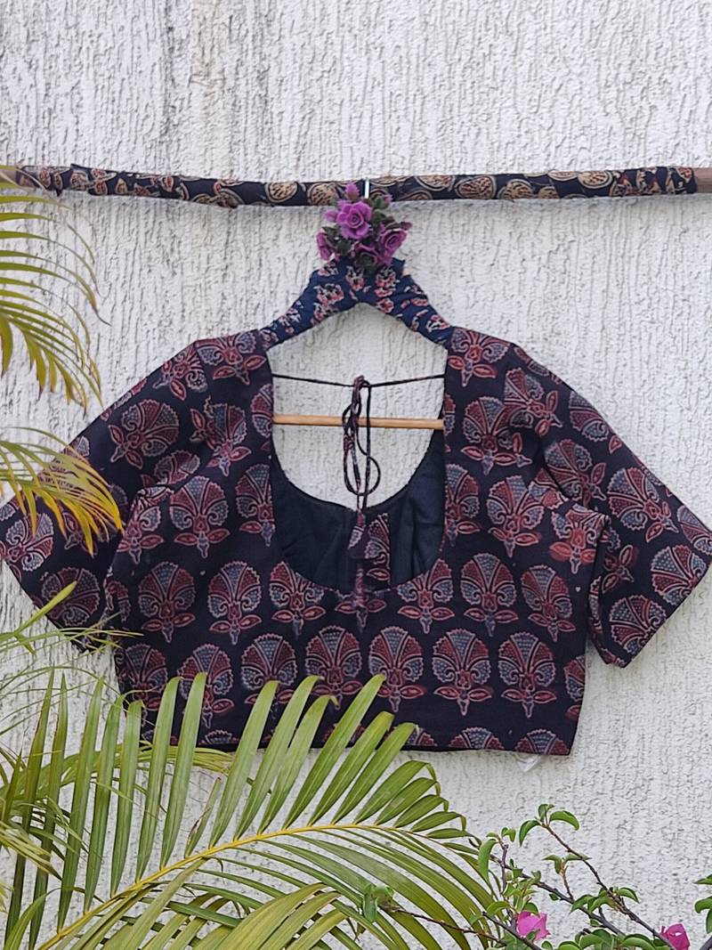 Grey premium cotton handblock printed blouse