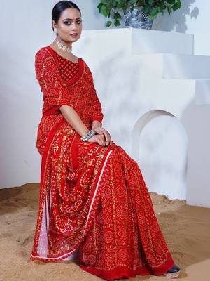 Bandhani poly georgette leheriya saree 4