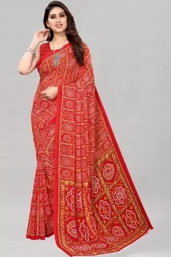 Bandhani poly georgette leheriya saree
