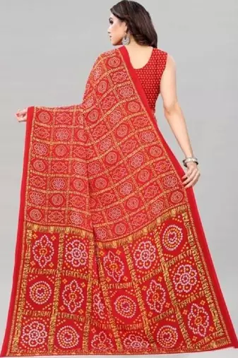 Bandhani poly georgette leheriya saree