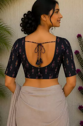 Grey premium cotton handblock printed blouse