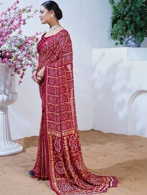 Bandhani poly georgette leheriya saree 1