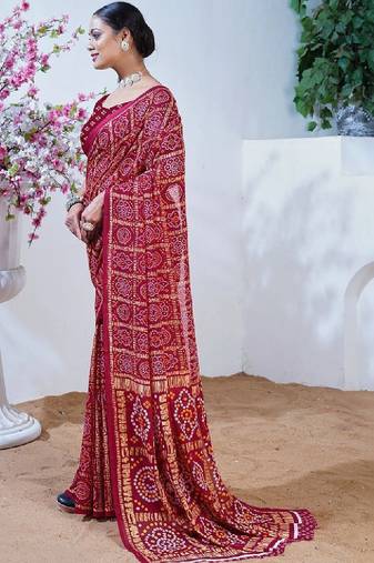 Bandhani poly georgette leheriya saree