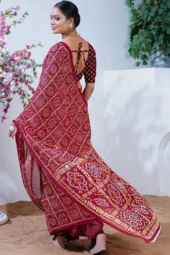Bandhani poly georgette leheriya saree