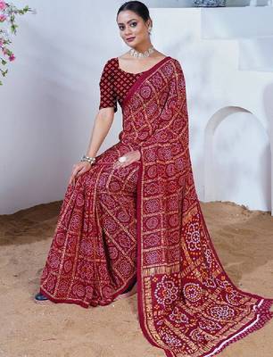 Bandhani poly georgette leheriya saree 4
