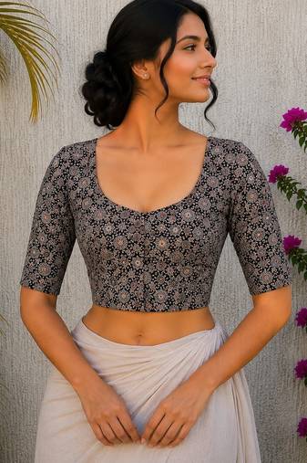 Grey premium cotton handblock printed blouse