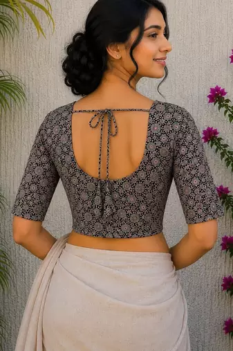 Grey premium cotton handblock printed blouse