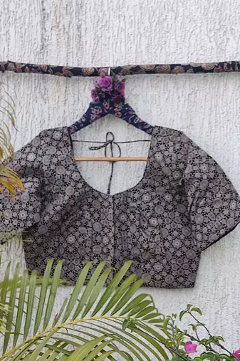 Grey premium cotton handblock printed blouse